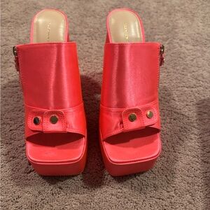 Ice hot pink Platform Mules with Chunky Heel